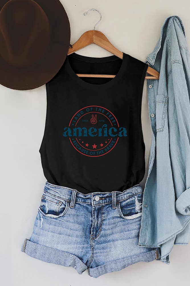 America Letter Print Graphic Tank Top