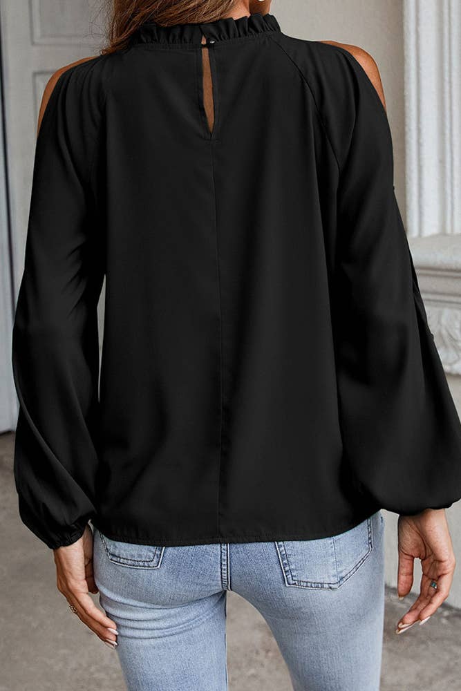 Cold Shoulder Puff Sleeves Plain Top