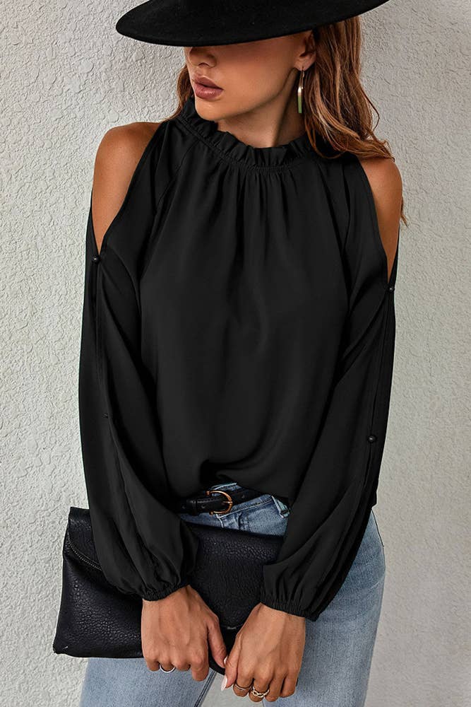 Cold Shoulder Puff Sleeves Plain Top