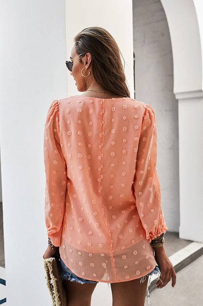 V Neck Solid Long Sleeve Loose Top