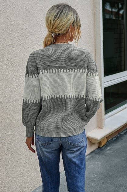 Color Block Loose Mockneck Sweater