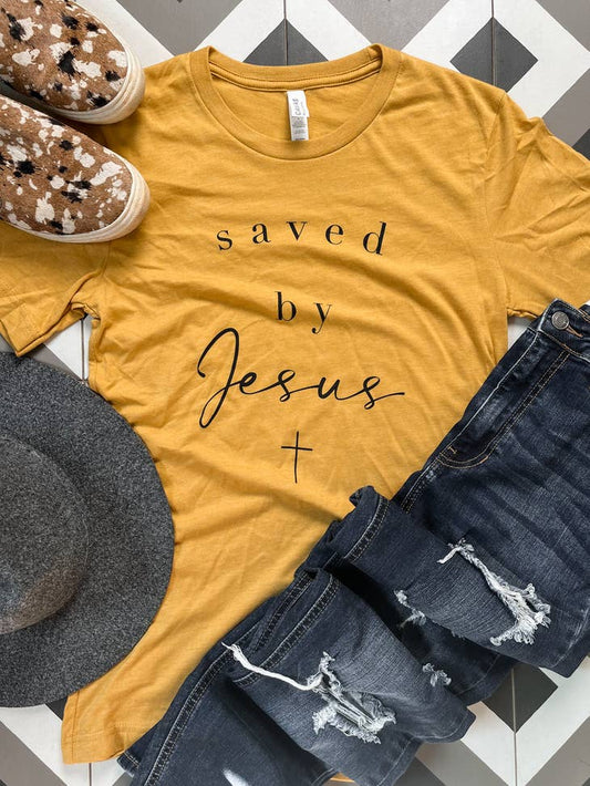 Saved By Jesus Mustard Graphic Tee