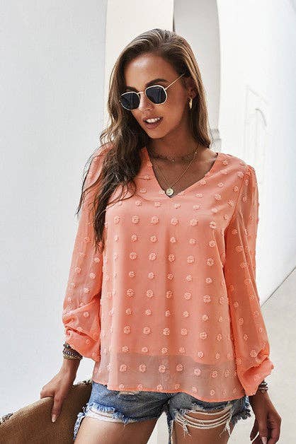 V Neck Solid Long Sleeve Loose Top