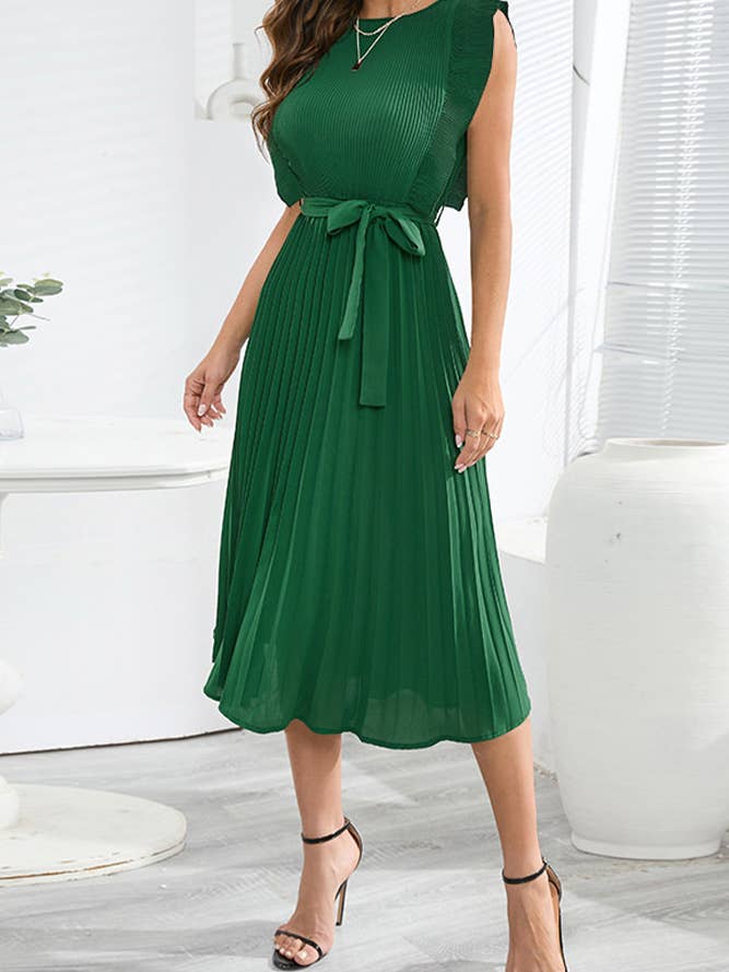 Pleated maxi dress hotsell with flutter sleeve